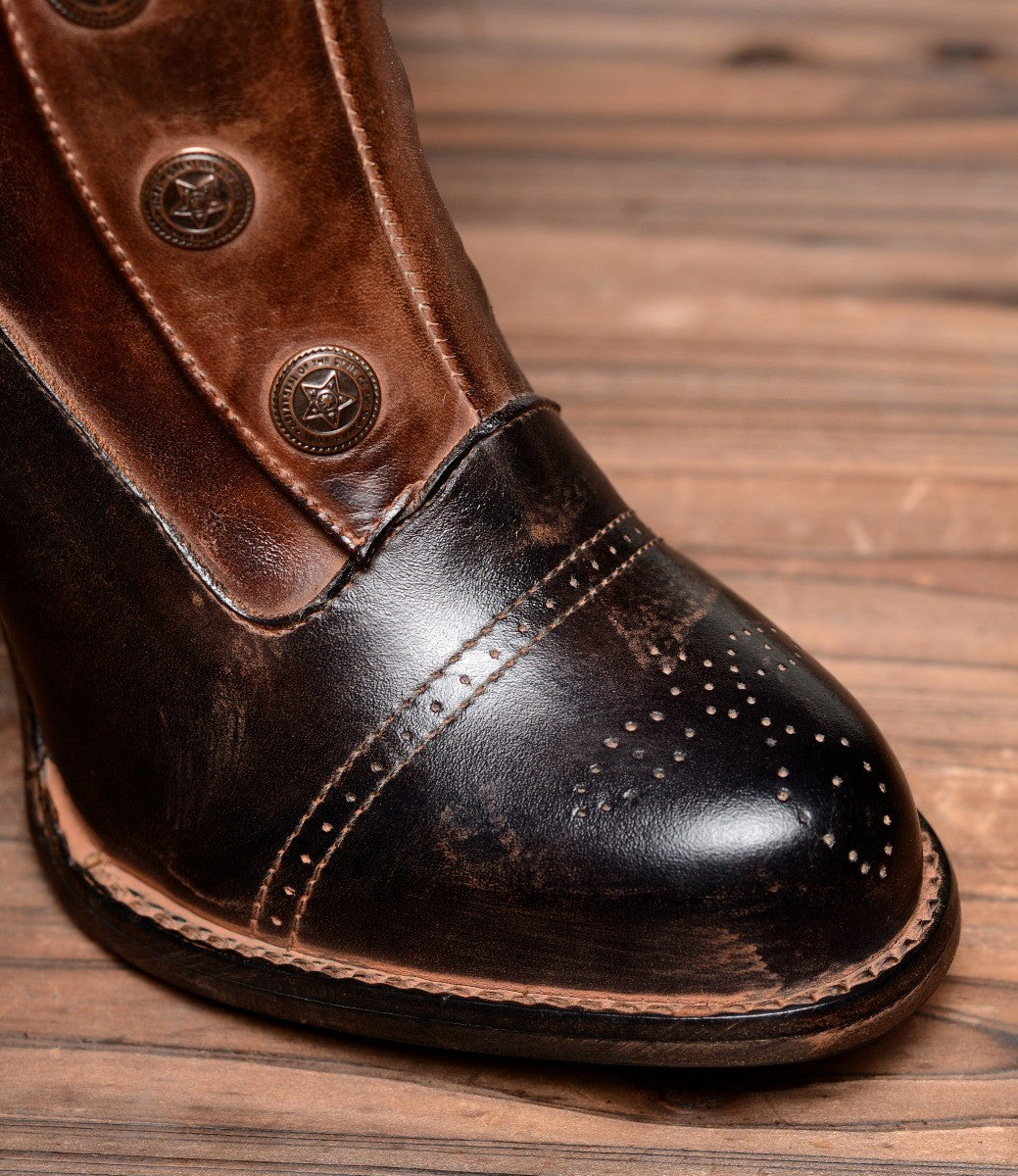 Steampunk Style Mid-Calf Leather Boots in Black Teak