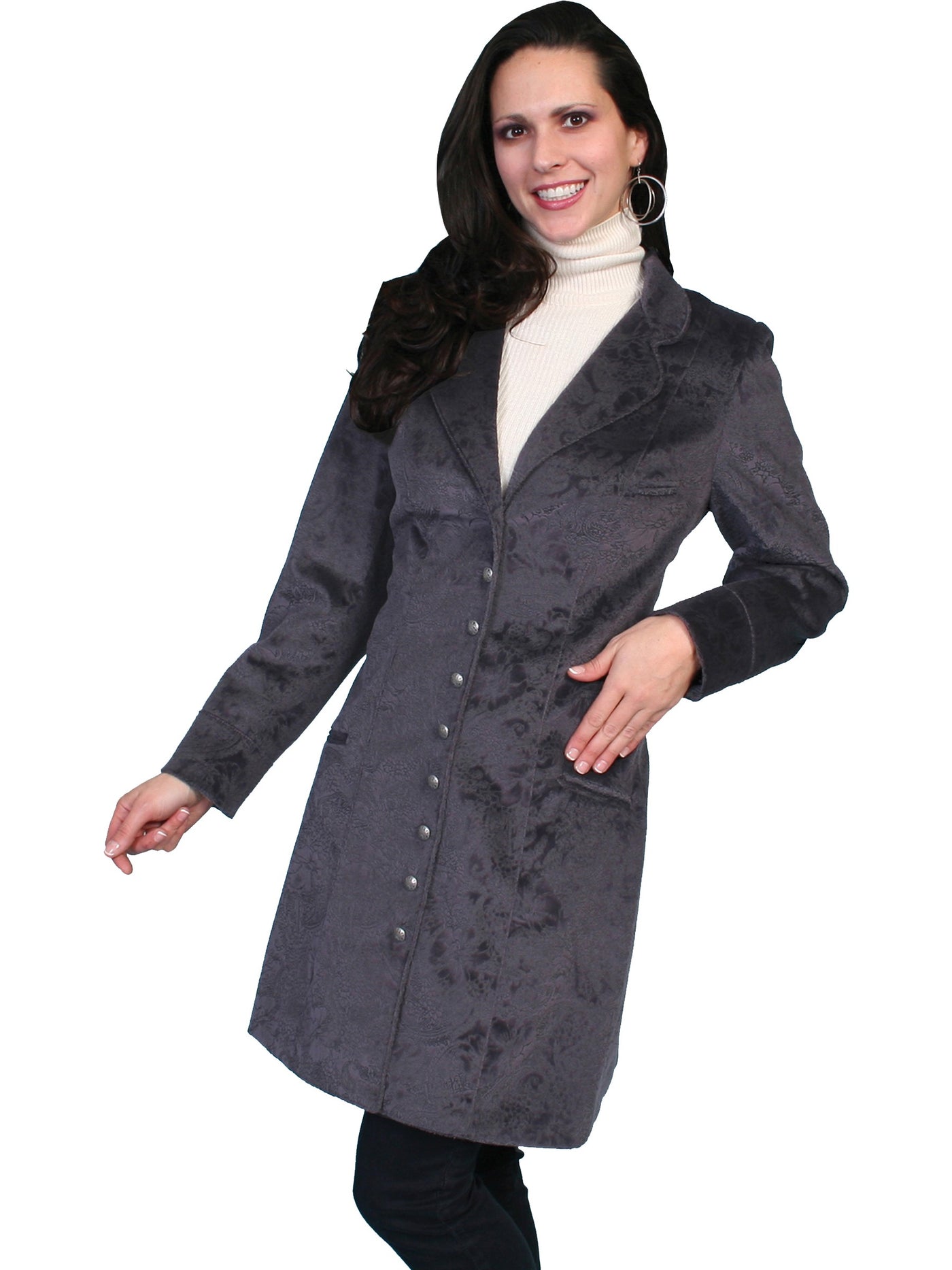 Western Style Velvet Embossed Frock Coat in Plum by Scully Leather
