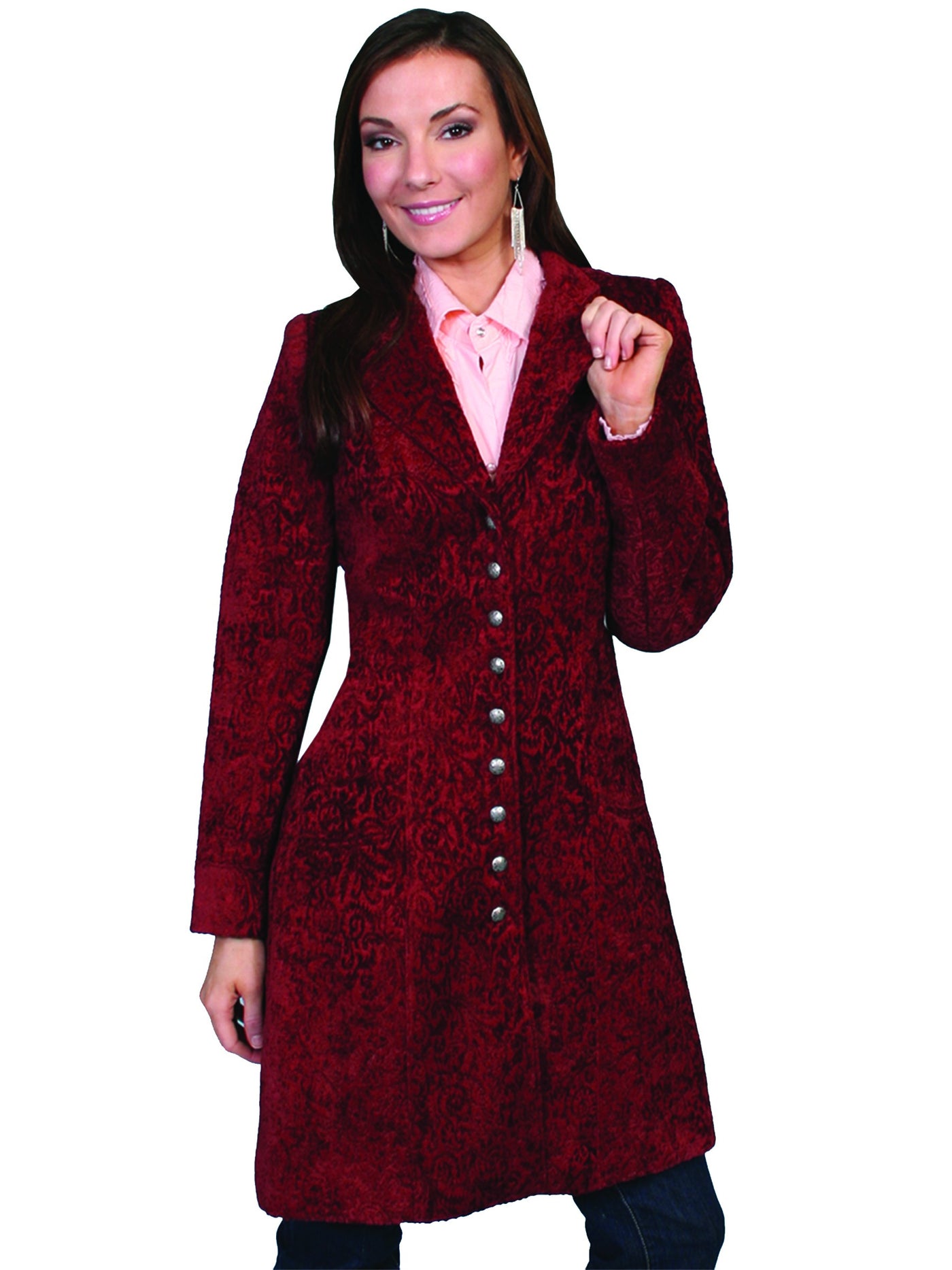 Western Style Chenille Frock Coat in Wine - SOLD OUT