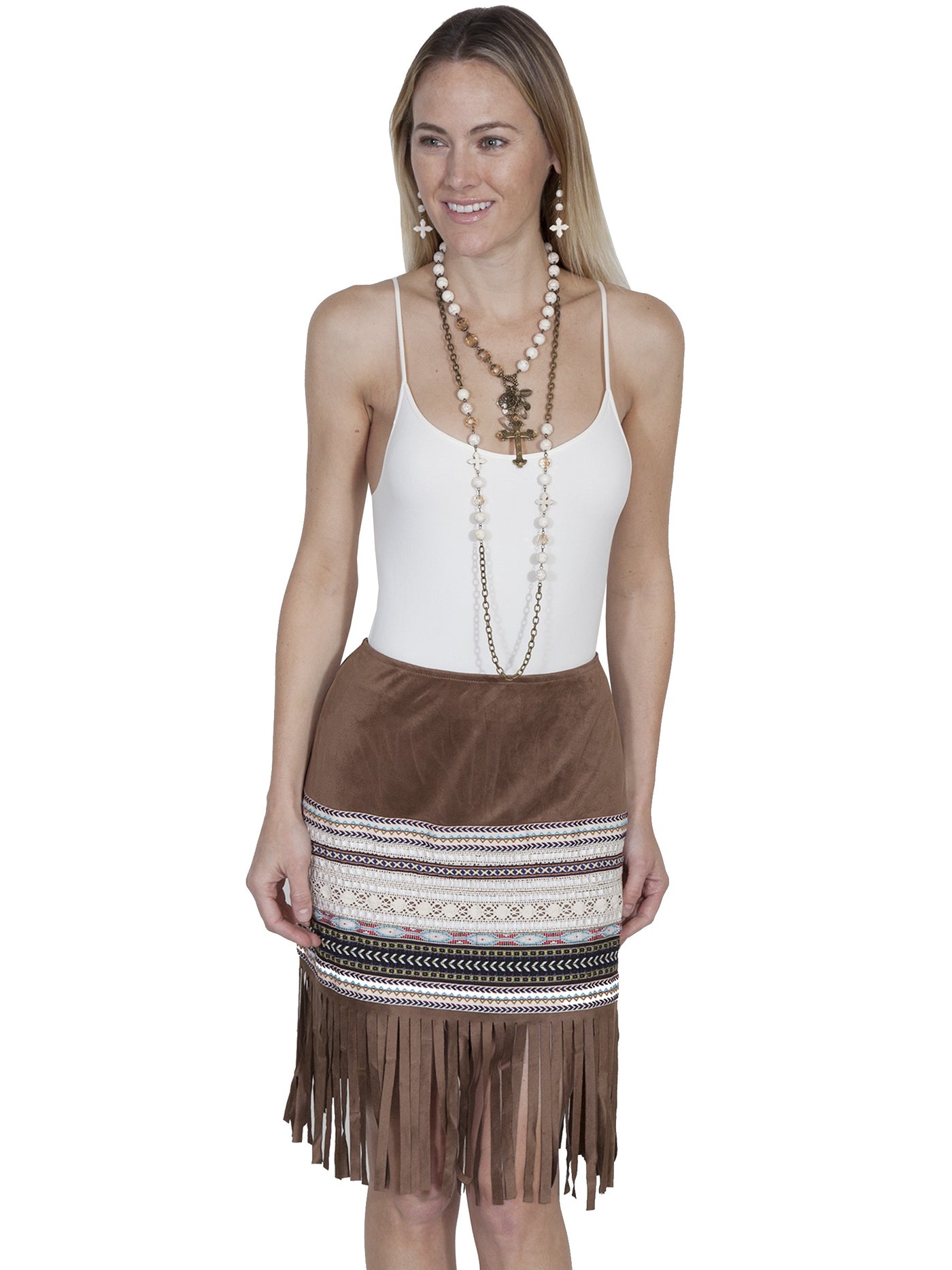 Western Style Short Fringe Skirt in Tan by Scully Leather