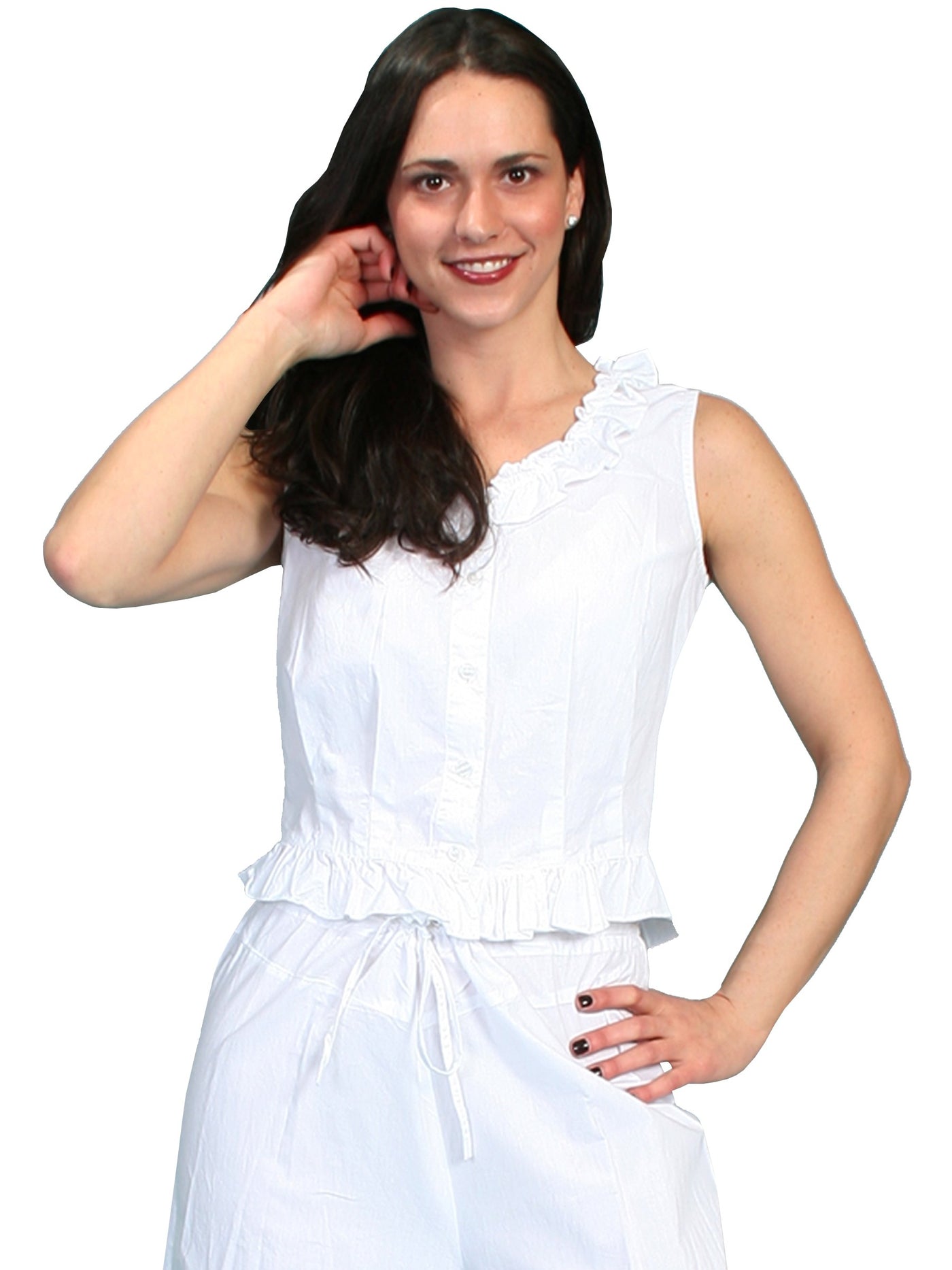 Western Style Ruffled Camisole in White by Scully Leather