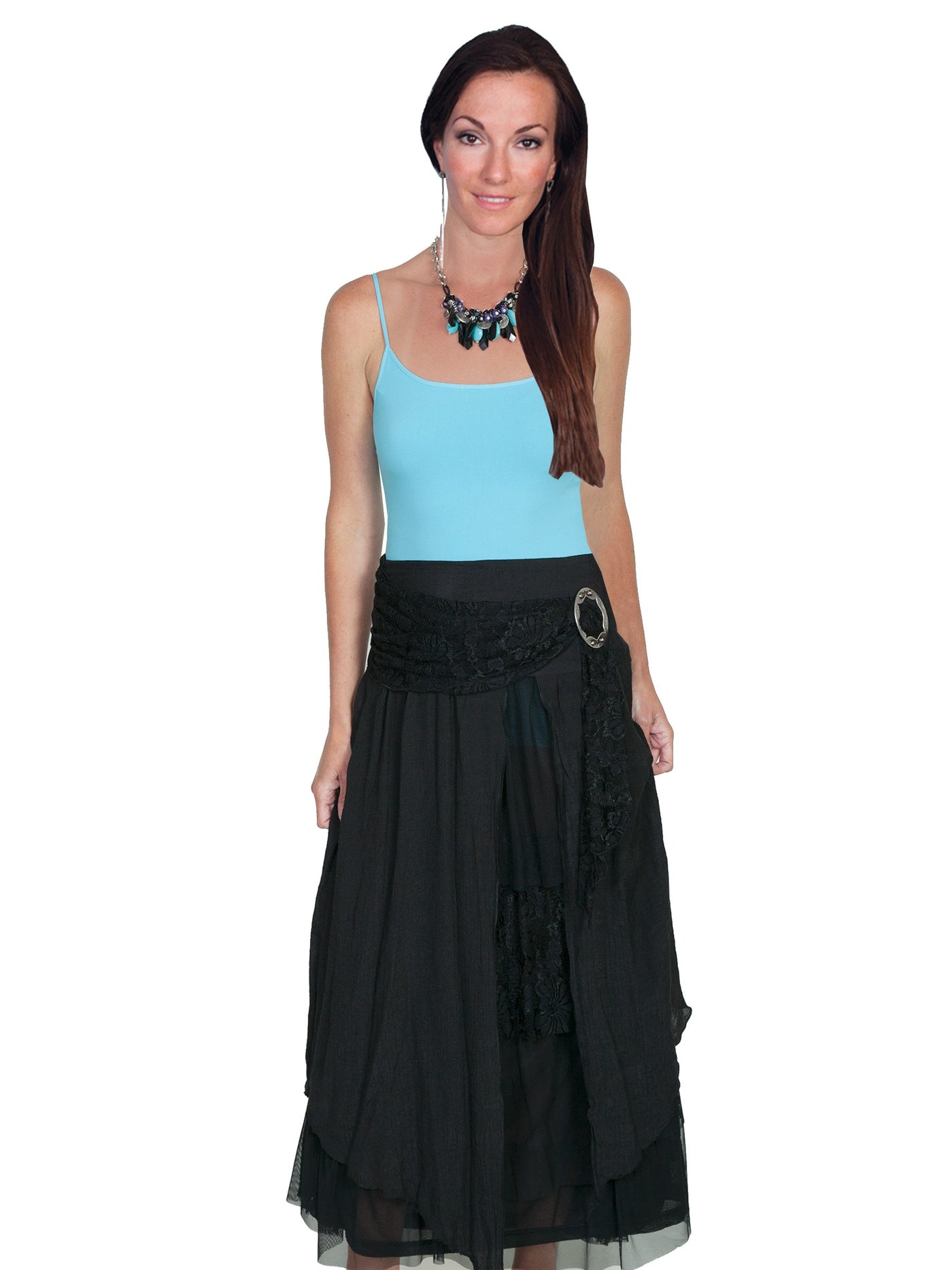Western Style Multi-Layered Skirt in Black by Scully Leather