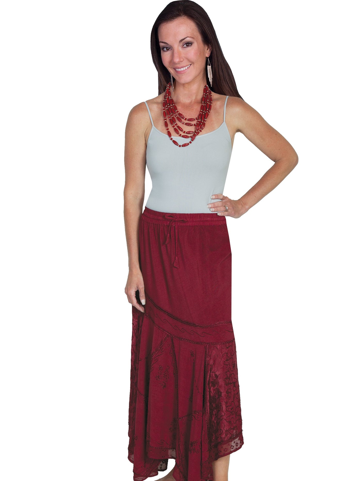 Western Style Multi-Fabric Skirt in Burgundy by Scully Leather