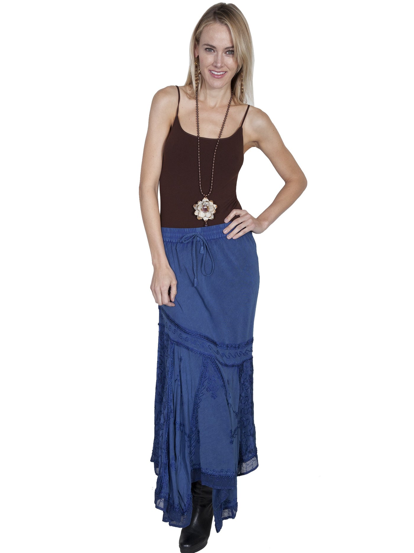 Western Style Multi-Fabric Skirt in Blue by Scully Leather