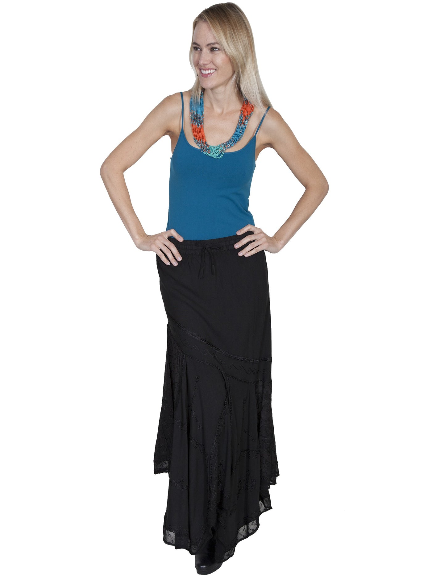 Western Style Multi-Fabric Skirt in Black by Scully Leather