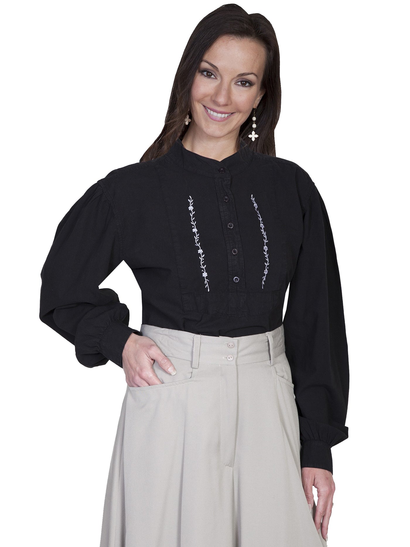 Rangewear Victorian Style Embroidered Shirt in Black by Scully Leather