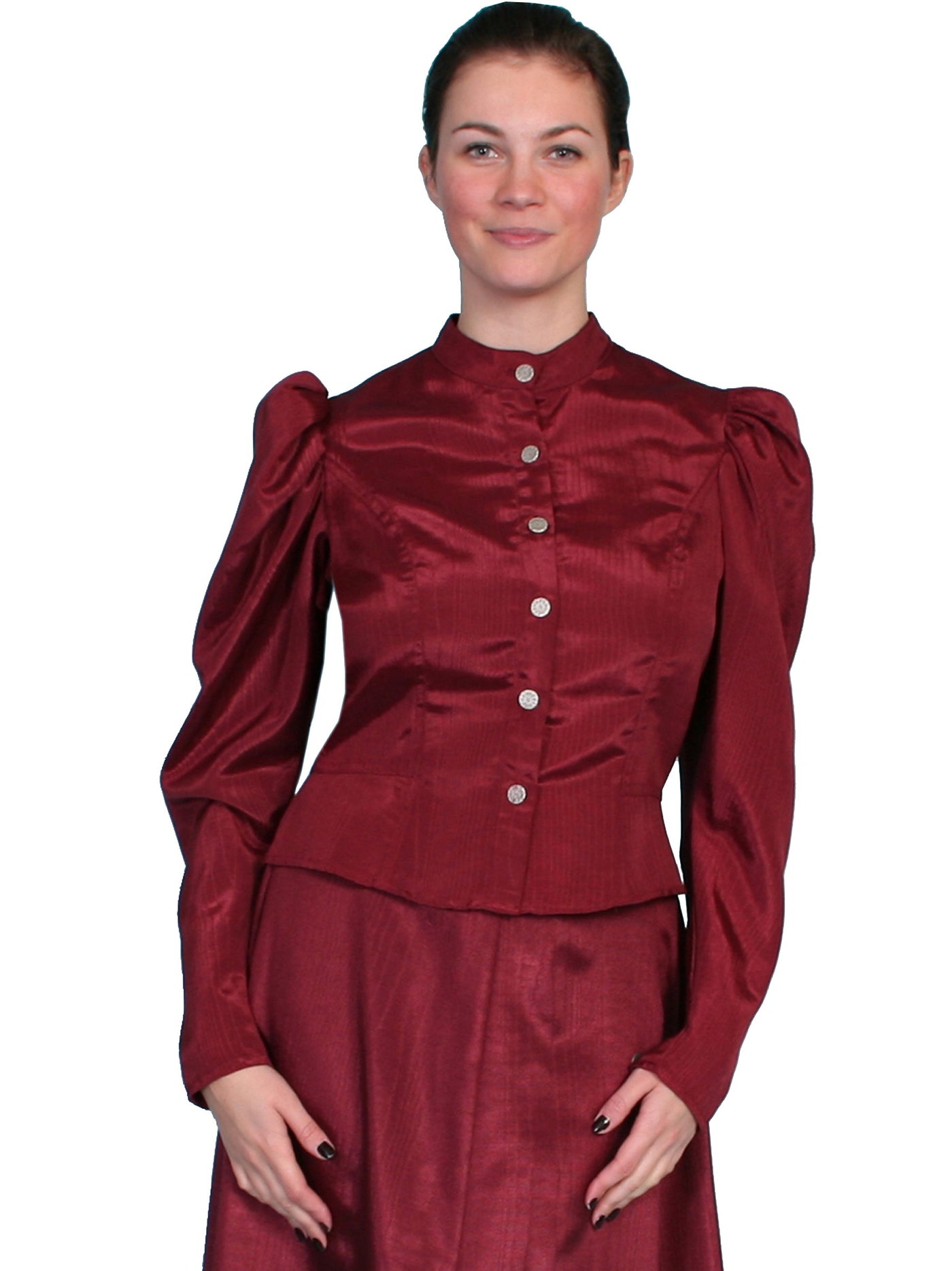 Victorian Style Puff Sleeves Blouse in Burgundy - SOLD OUT