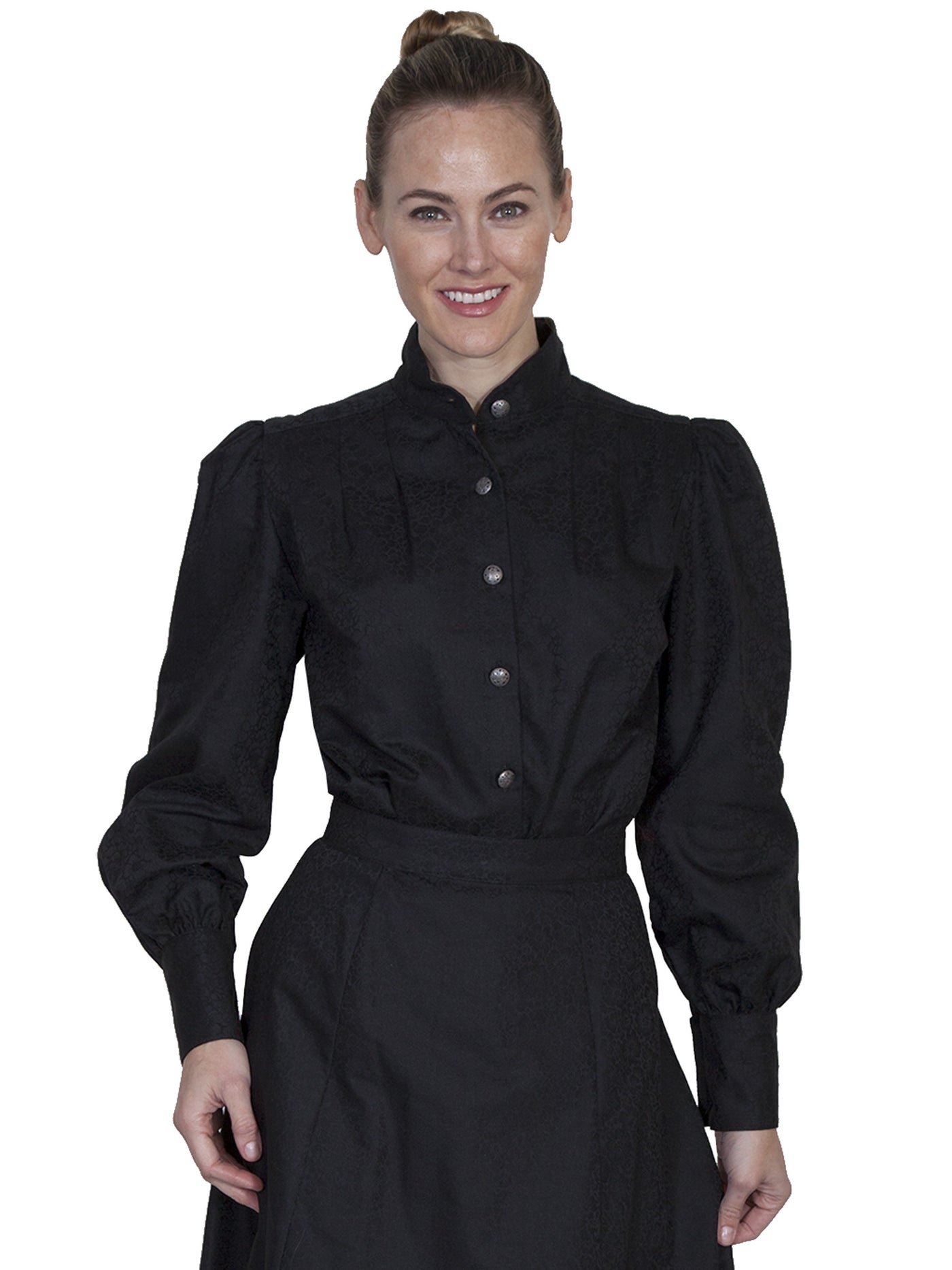 Victorian Style Band Collar Black Blouse - SOLD OUT
