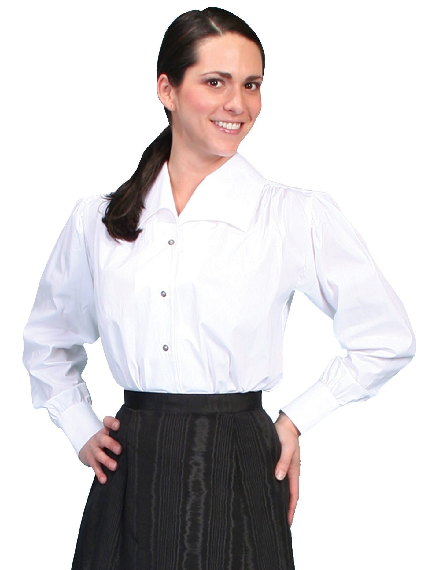 Wahmaker Victorian Style Wide Lapel Blouse in White by Scully Leather