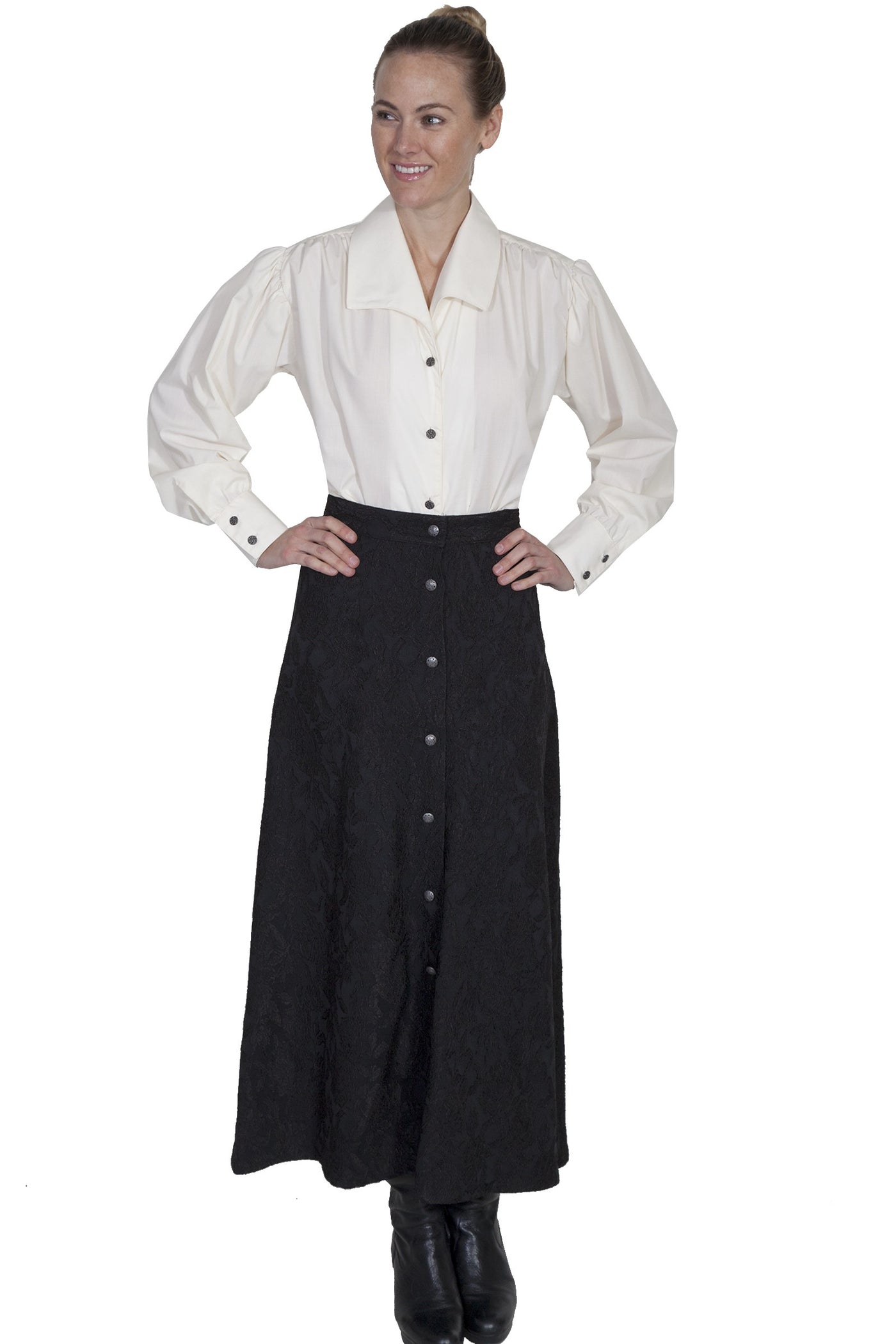 Wahmaker Classic Victorian Style Button Front Skirt in Black by Scully Leather