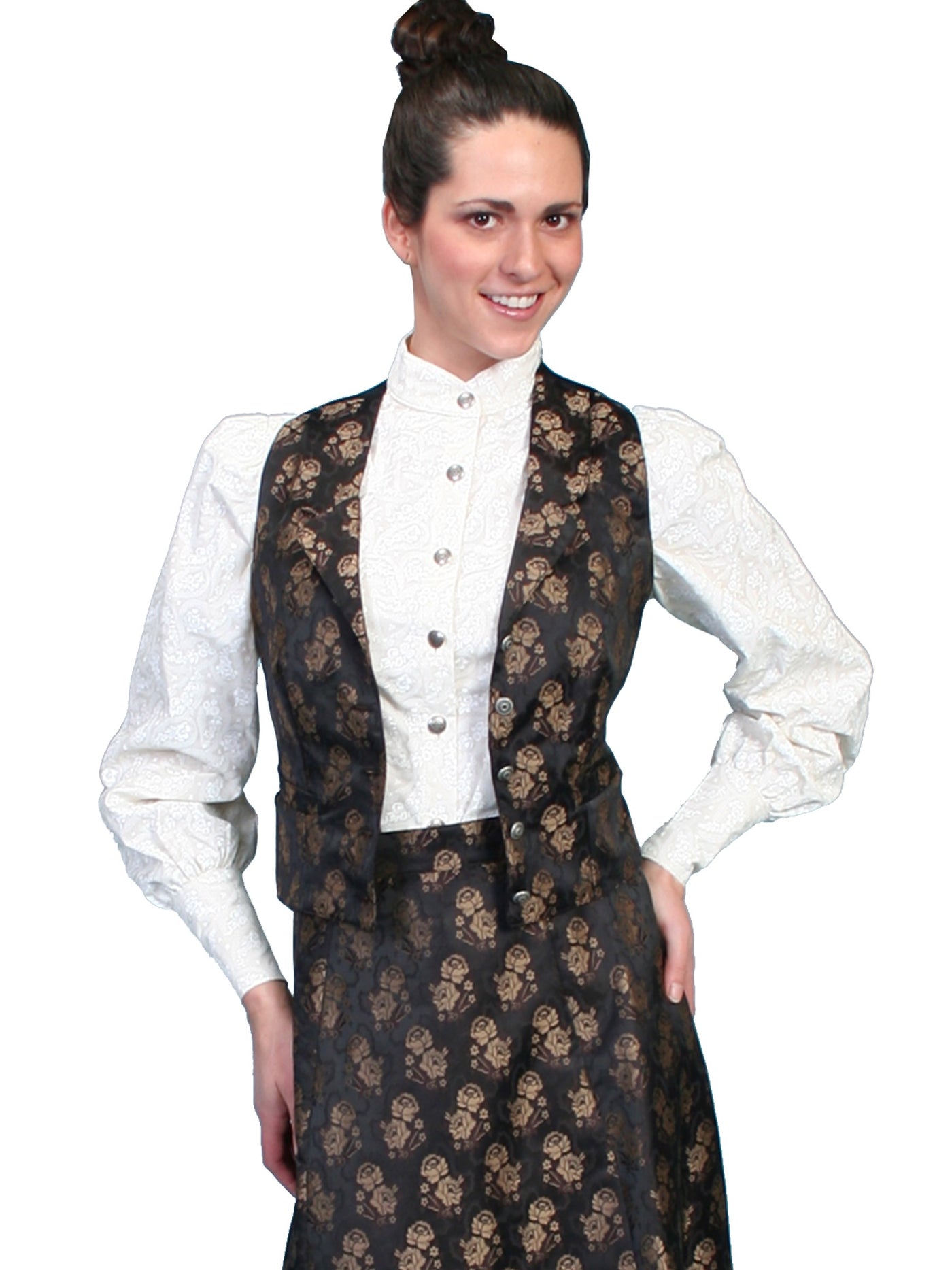 Wahmaker Victorian Style Jacquard Vest in Black by Scully Leather