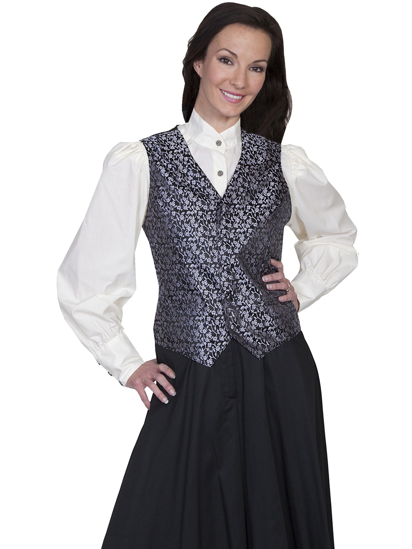 Victorian Style Rose Vine Vest in Black - SOLD OUT