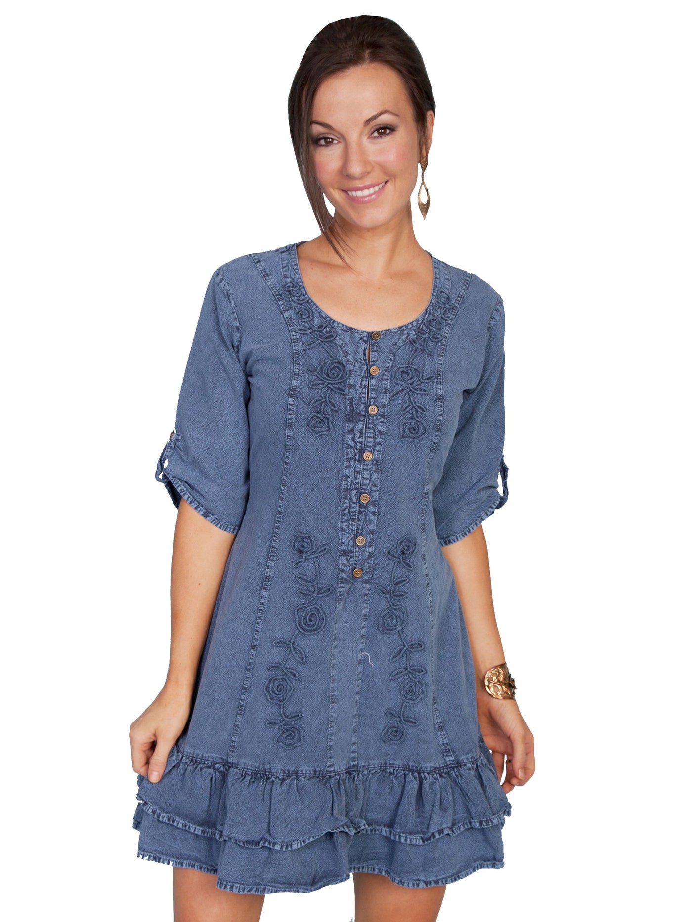 Vintage Style Embroidered Dress in Dark Blue by Scully Leather