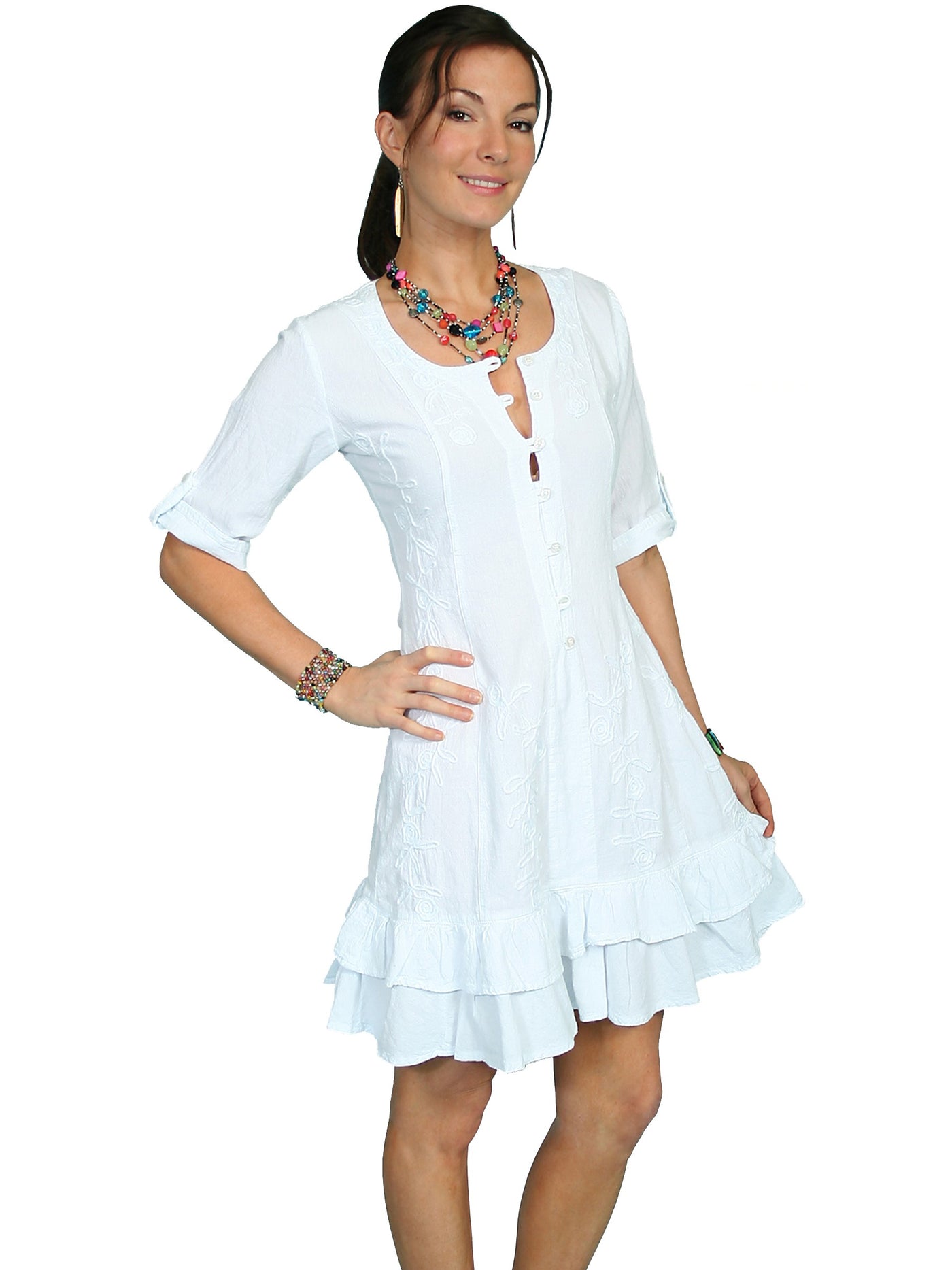 Vintage Style Embroidered Dress in White by Scully Leather