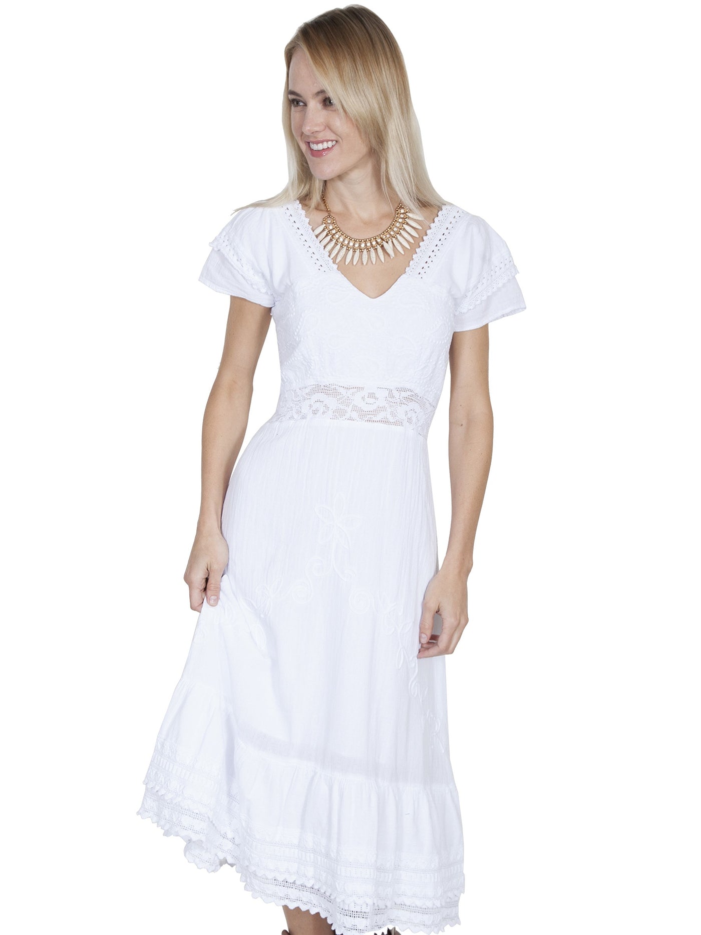 Bohemian Style Crochet Wedding Dress in White by Scully Leather
