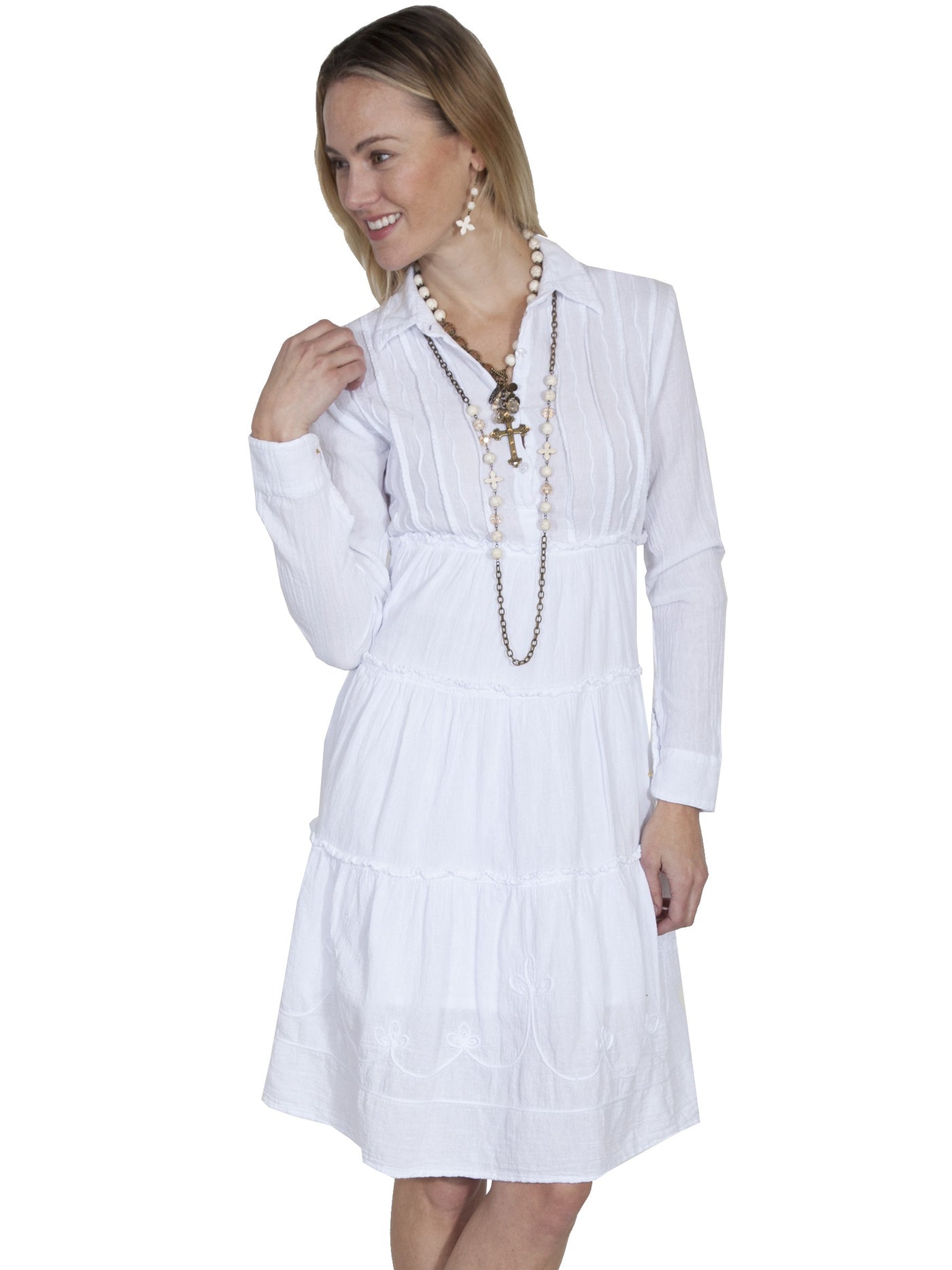 Bohemian Style Cotton Dress in White by Scully Leather