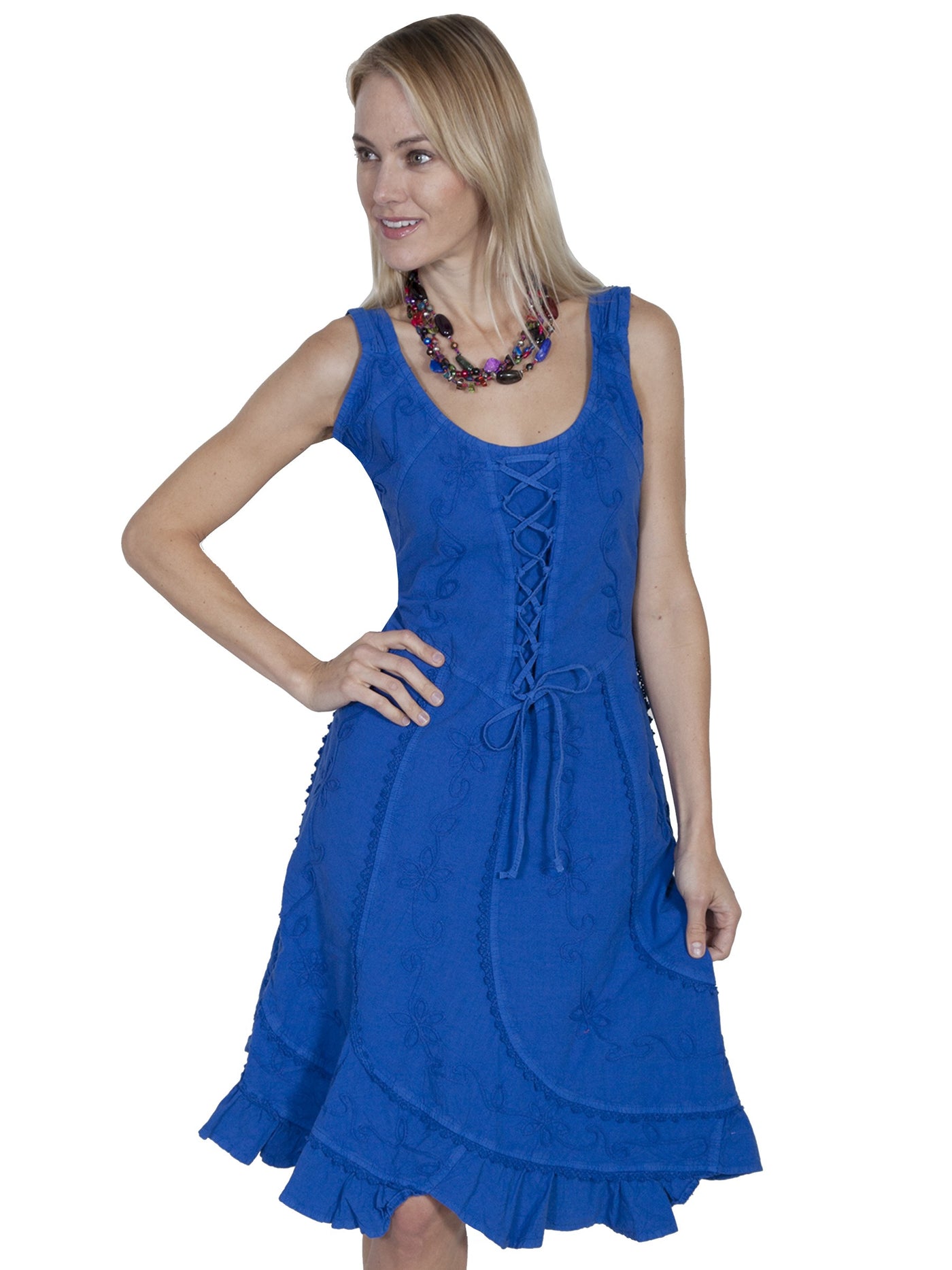 Western Romance Saloon Dress in Dazzling Blue by Scully Leather