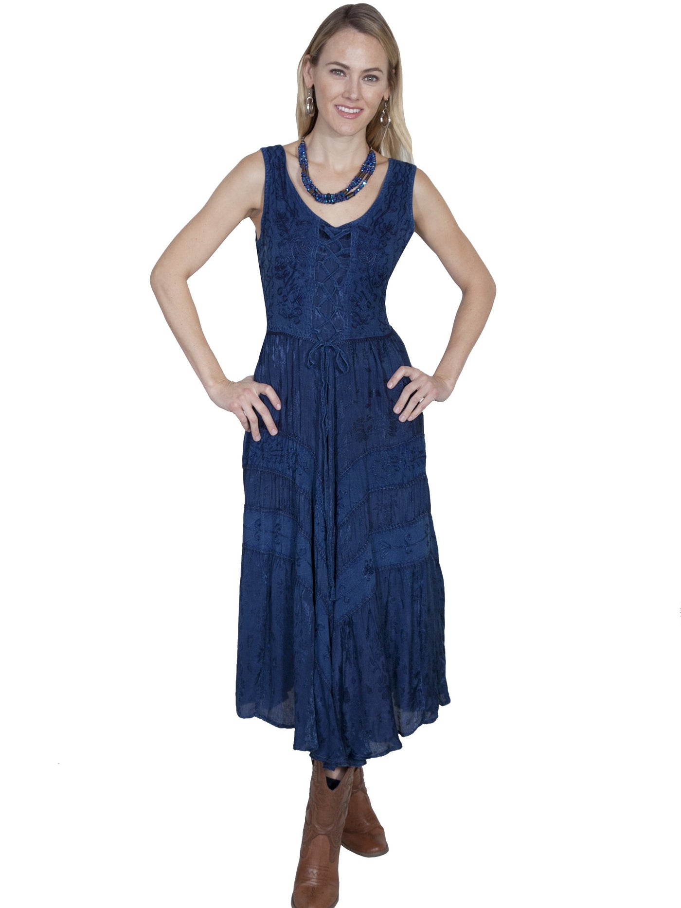 Honey Creek Joey's Canteen Cowgirl Dress in Blue by Scully Leather