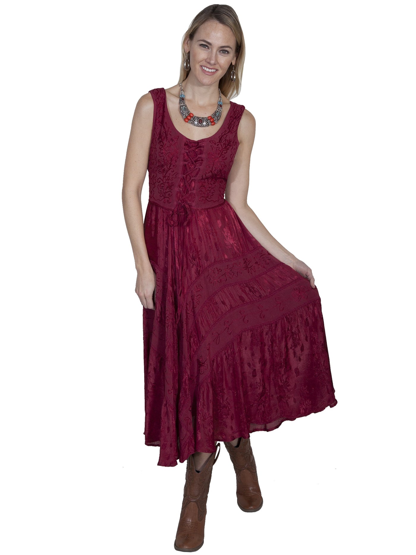 Joey's Canteen Cowgirl Dress in Burgundy by Scully Leather