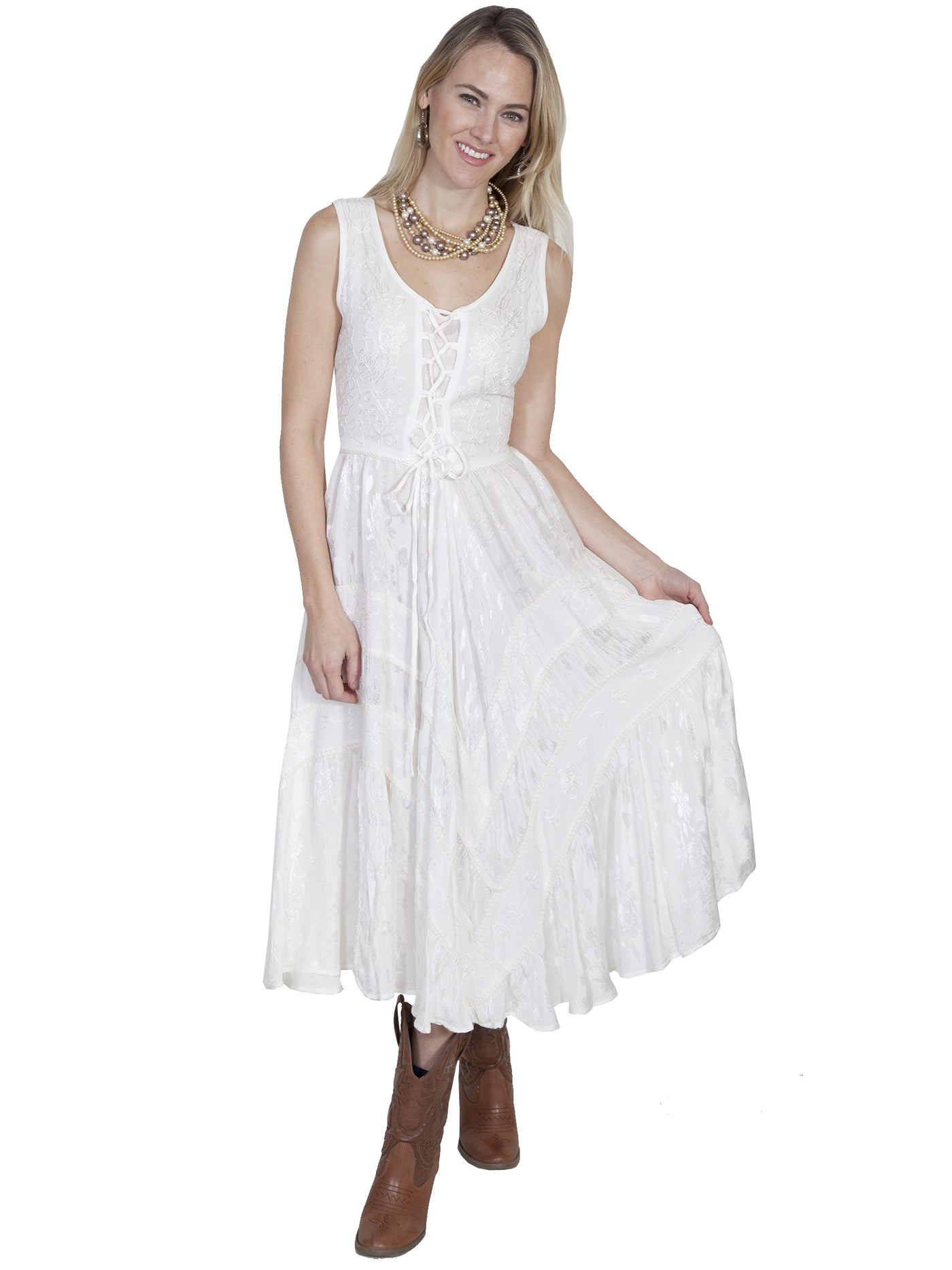Honey Creek Joey's Canteen Cowgirl Dress in Ivory by Scully Leather