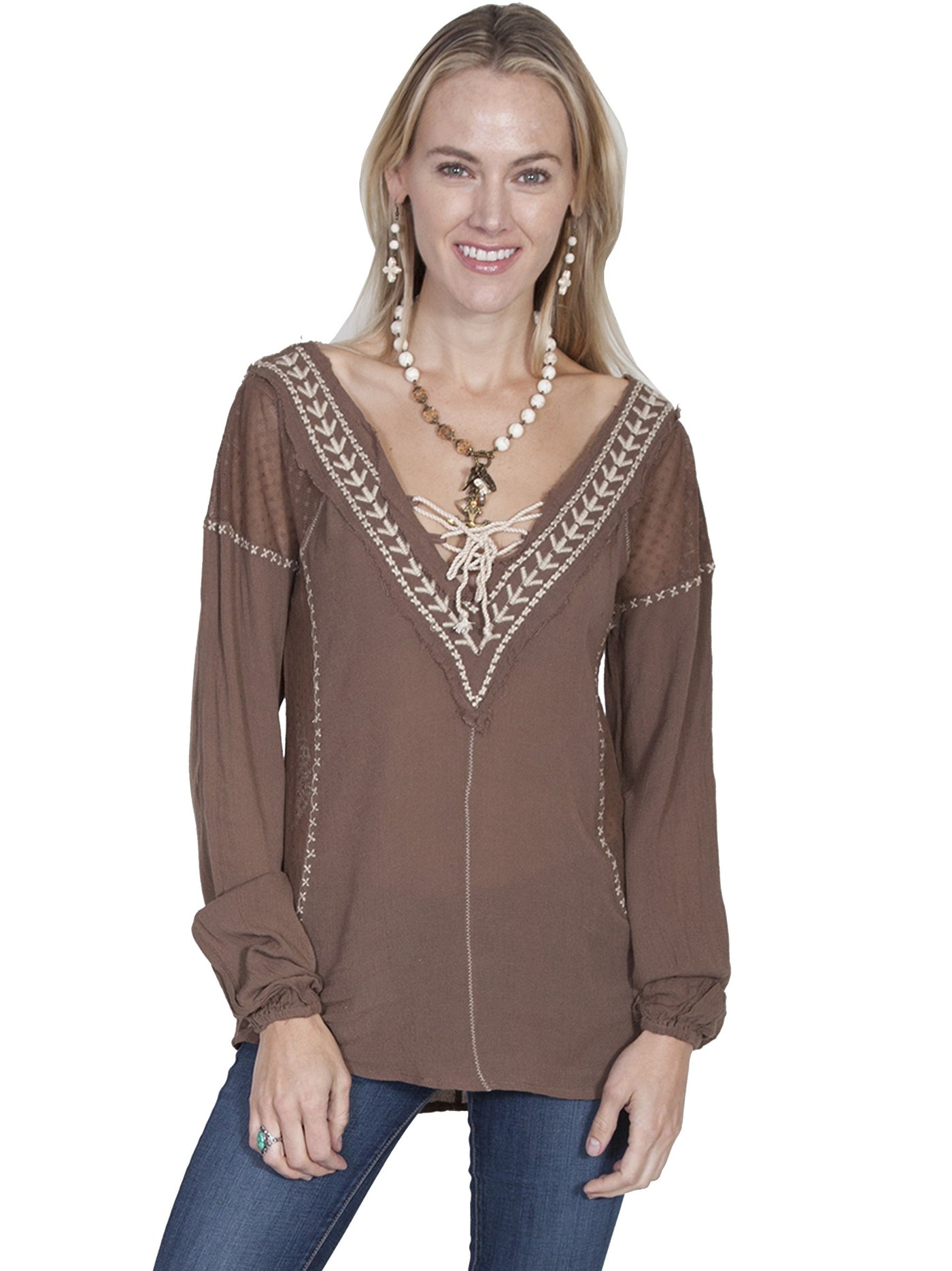 West Canyon Embroidered Blouse in Brown by Scully Leather