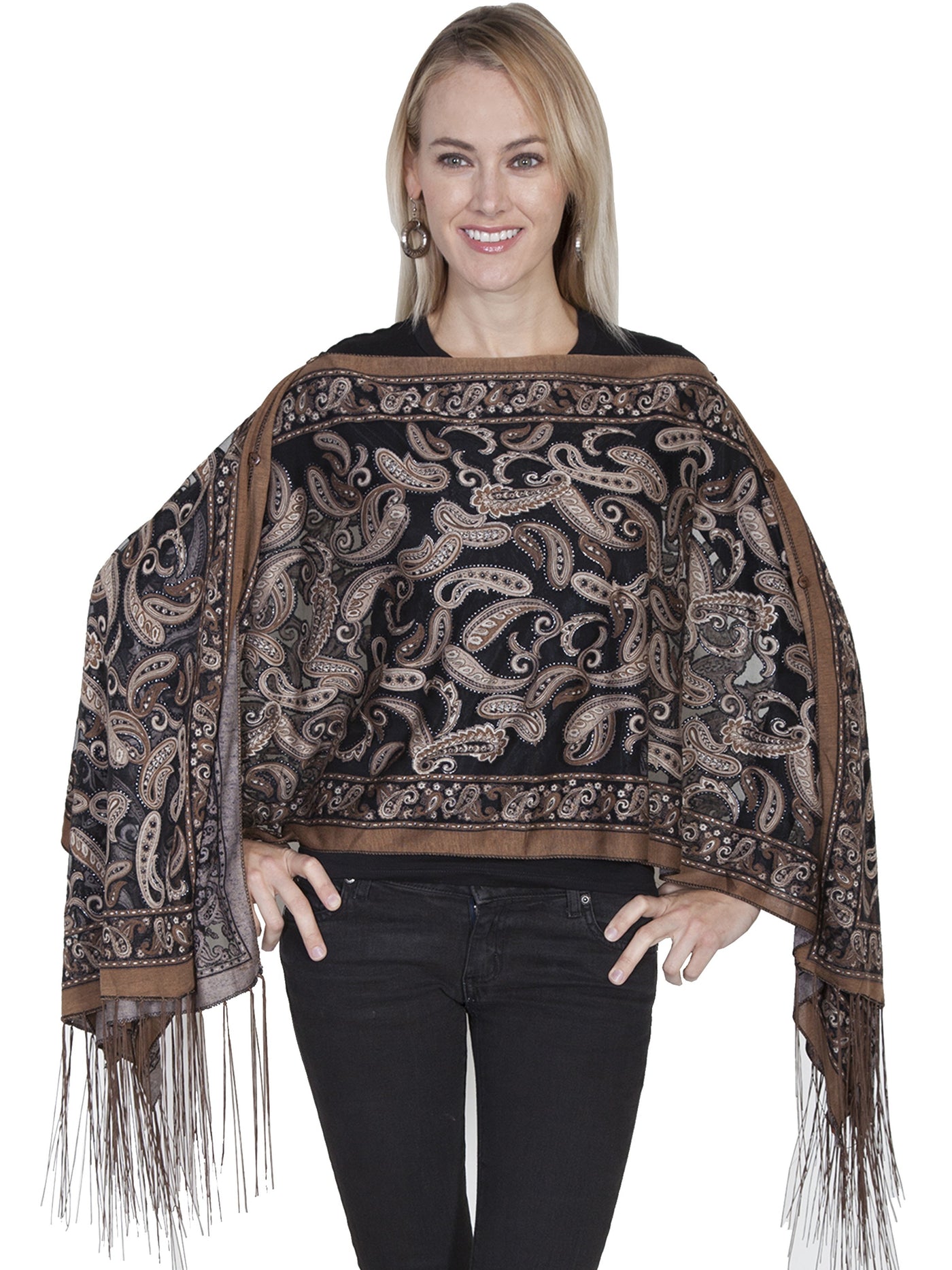 Honey Creek Cowgirl Paisley Burnout Scarf in Brown by Scully Leather