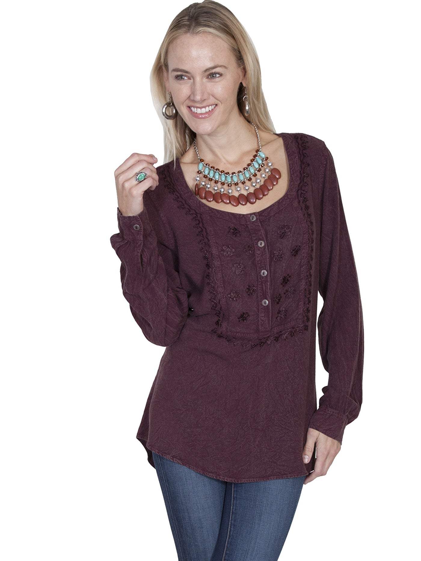 Honey Creek Tavern Hostess Blouse in Aubergine by Scully Leather
