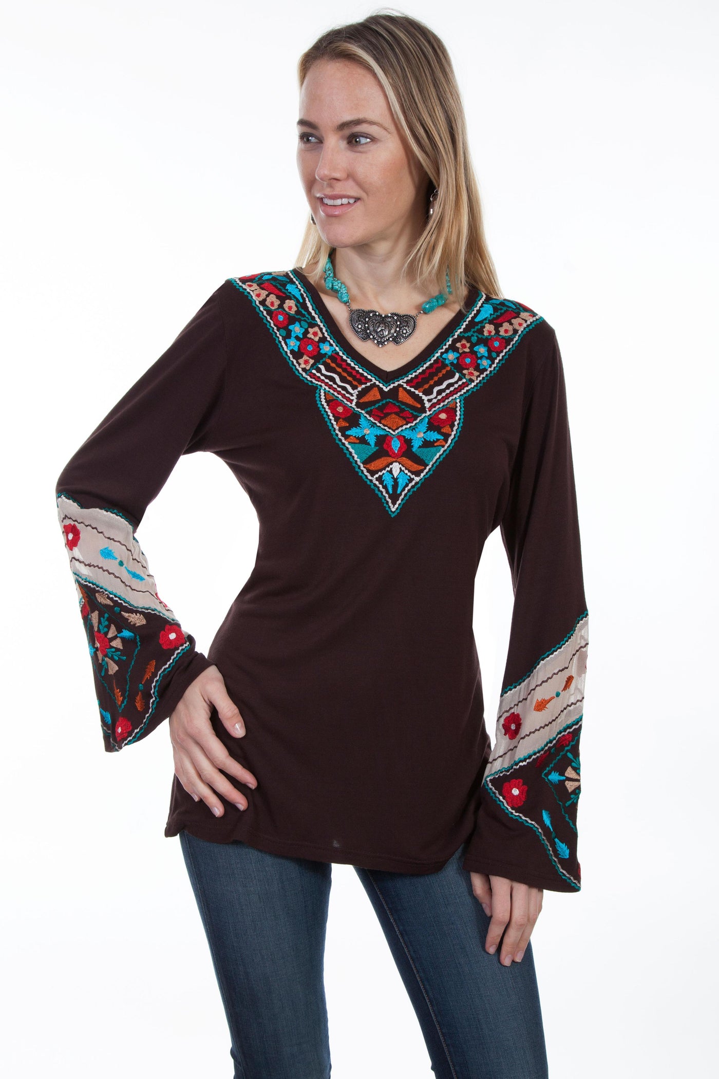 Honey Creek Bohemian Georgette Tunic in Chocolate by Scully Leather
