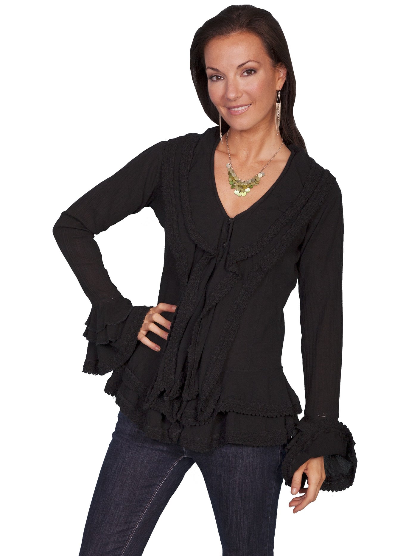 Honey Creek Caribbean Breeze Cotton Blouse in Black by Scully Leather
