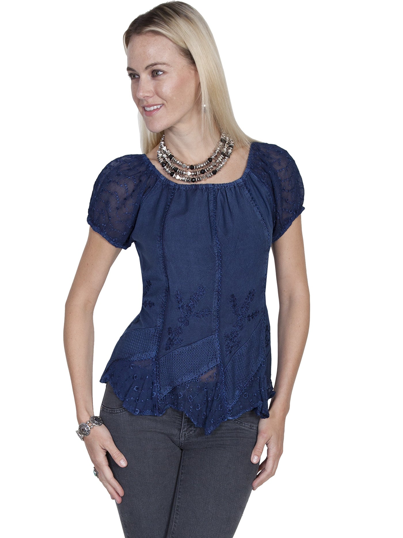 Honey Creek Colorado's Journey Blouse in Blue by Scully Leather