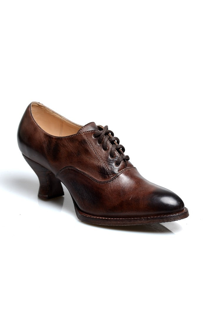 Victorian Style Leather Lace-Up Shoes in Teak Rustic