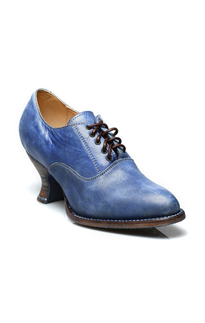 Victorian Style Leather Lace-Up Shoes in Steel Blue