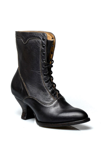 Victorian Style Leather Ankle Boots in Black Rustic by Oak Tree Farms ...