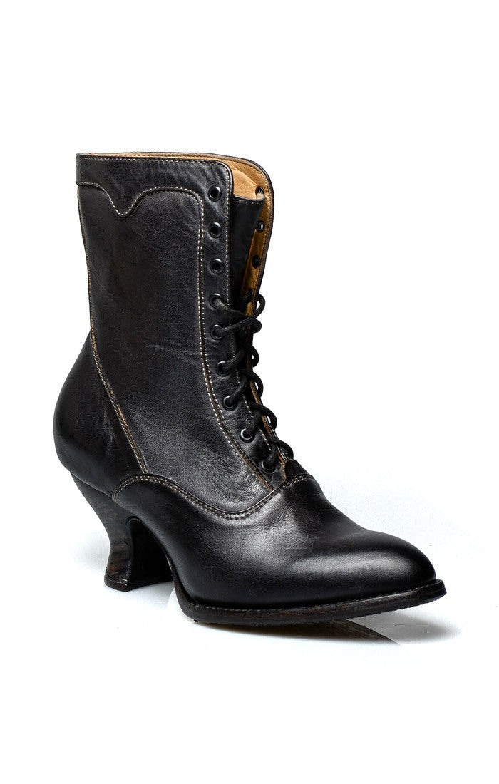 Victorian Style Leather Ankle Boots in Black Rustic by Oak Tree Farms WardrobeShop