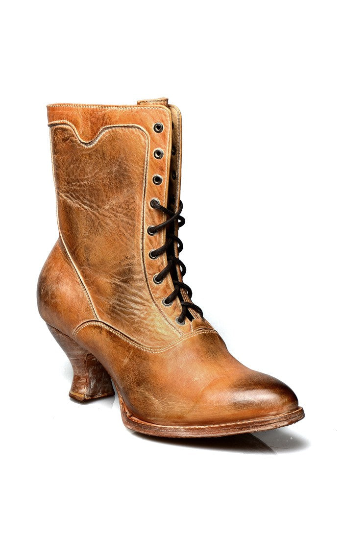 Victorian Style Leather Ankle Boots in Tan Rustic