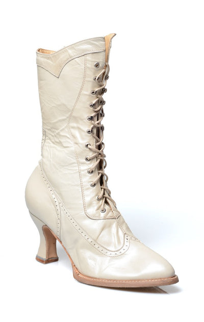 Modern Victorian Lace Up Leather Boots in Pearl