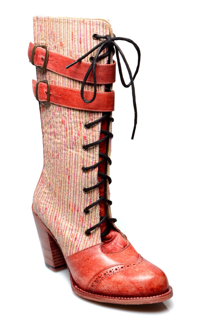 Arabella Steampunk Style Mid-Calf Leather Red Boots by Oak Tree Farms