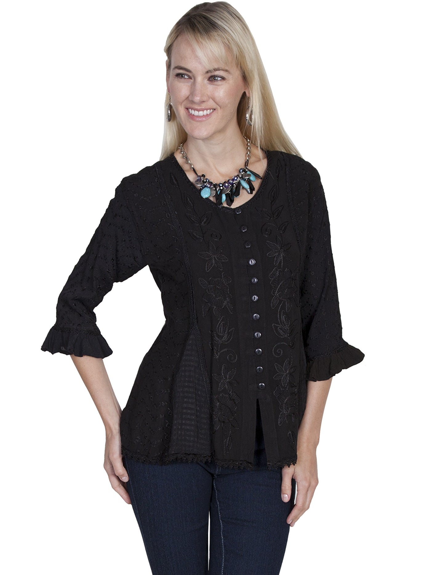 Cowgirl Multi-Fabric Blouse in Black - SOLD OUT