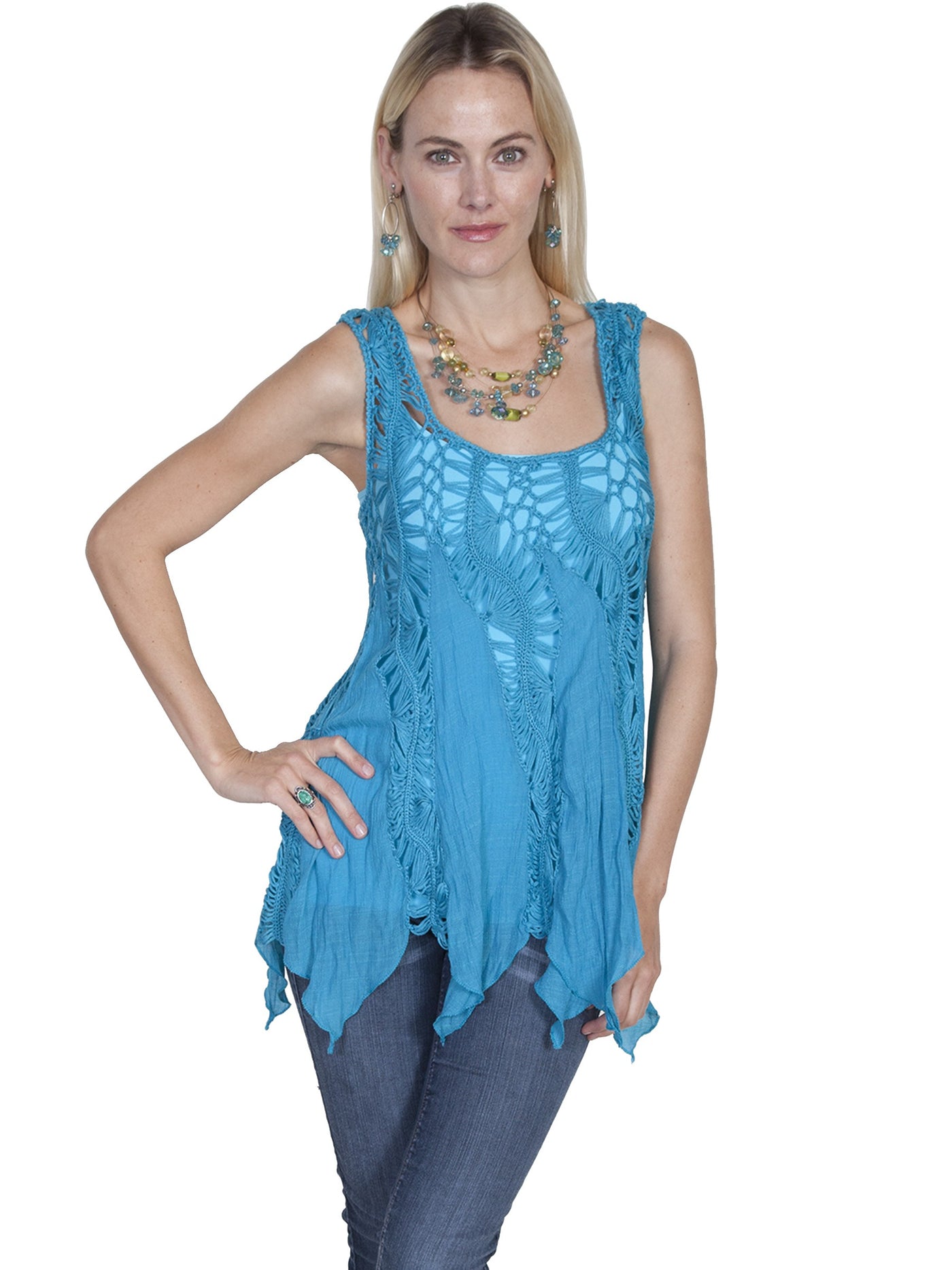 Honey Creek Vintage Inspired Crochet Top in Blue by Scully Leather
