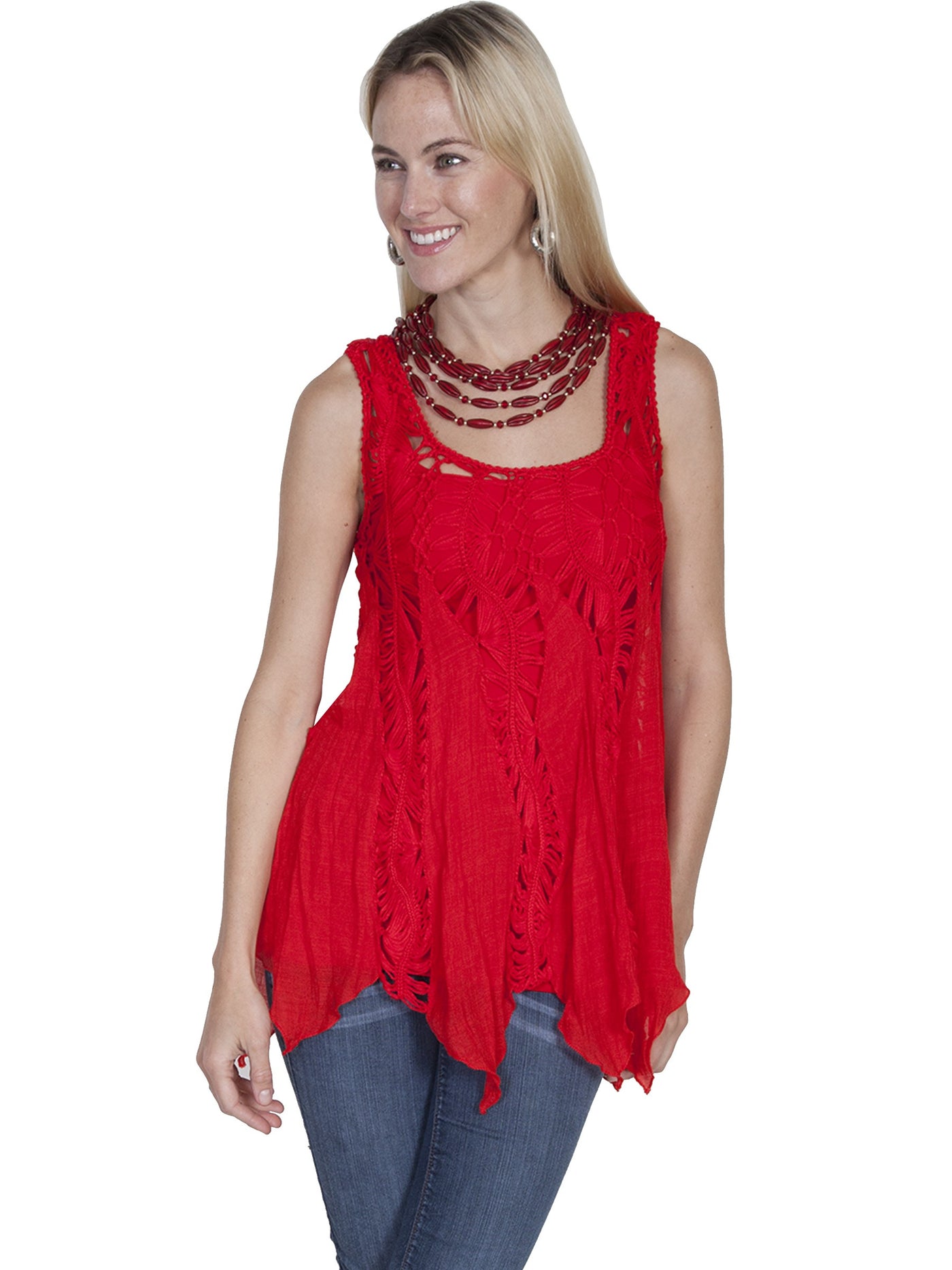 Honey Creek Vintage Inspired Crochet Top in Red by Scully Leather