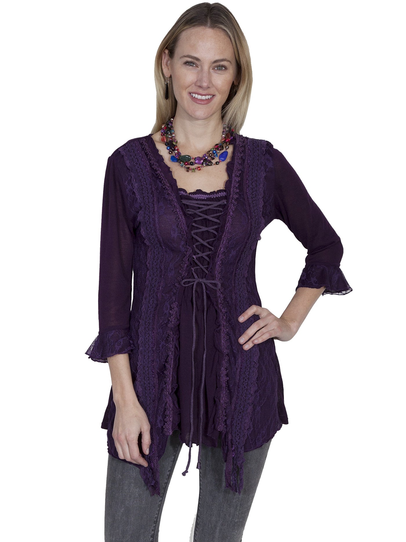 Honey Creek Horse Riding Lace Top in Purple by Scully Leather