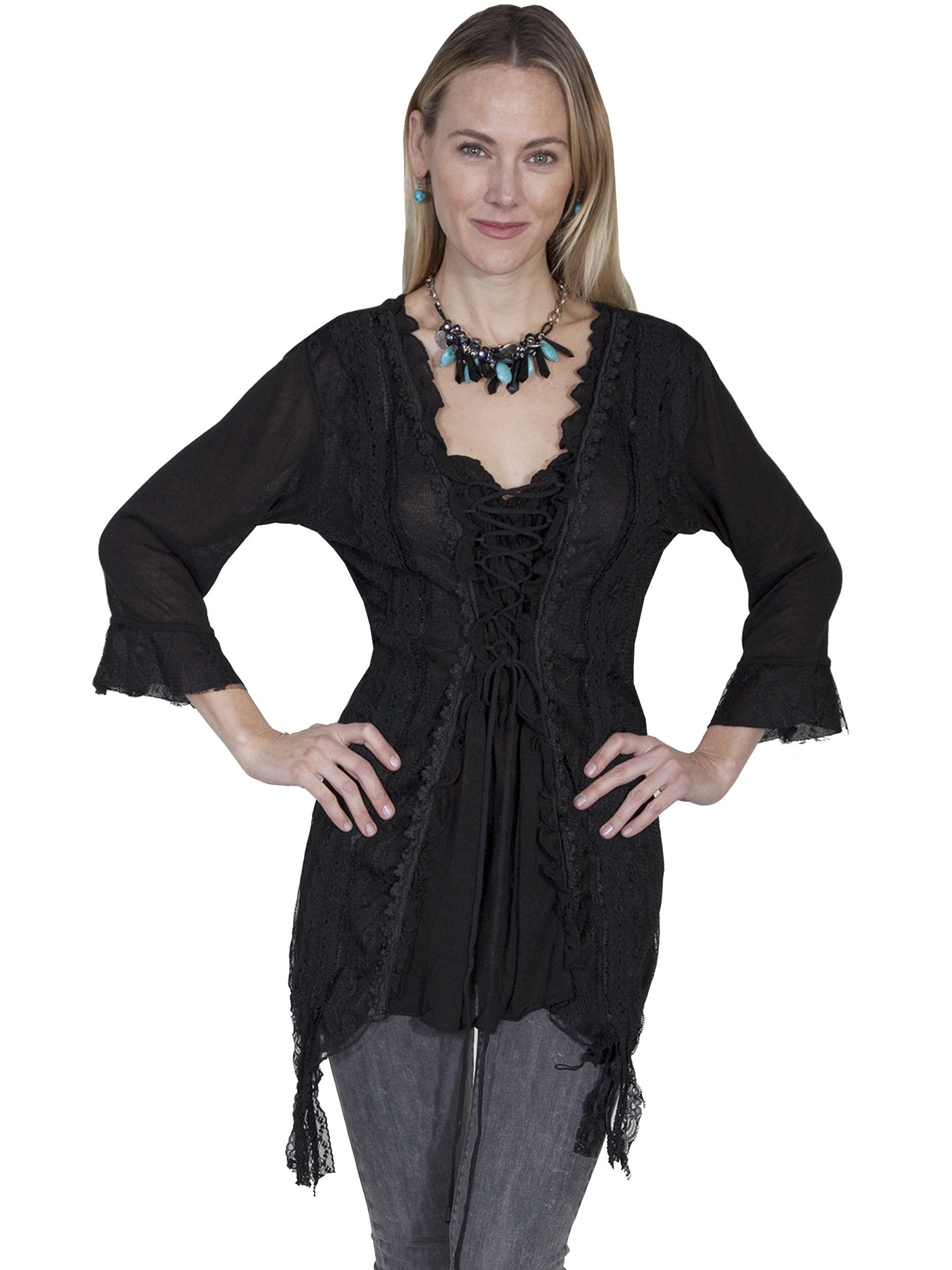 Honey Creek Horse Riding Lace Top in Black by Scully Leather