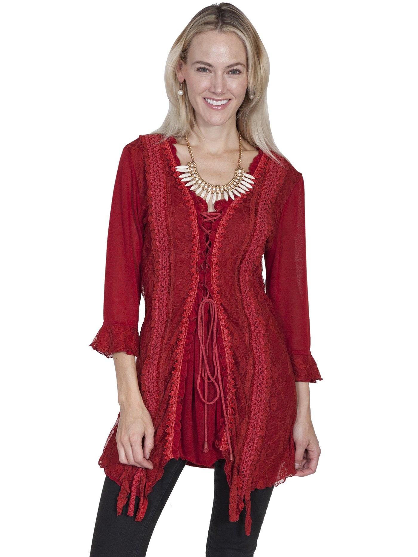 Honey Creek Horse Riding Lace Top in Red by Scully Leather