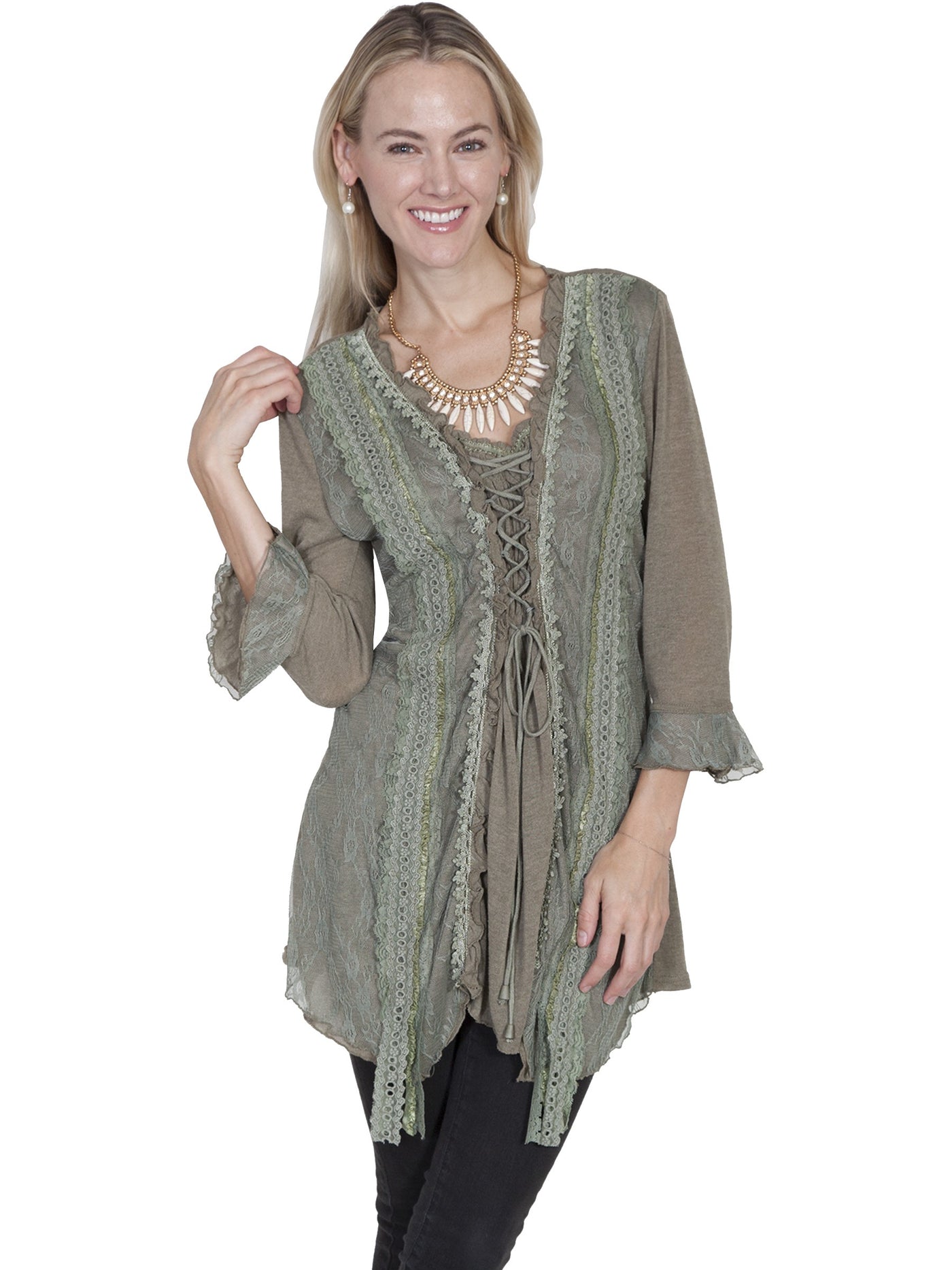 Honey Creek Horse Riding Lace Top in Sage by Scully Leather