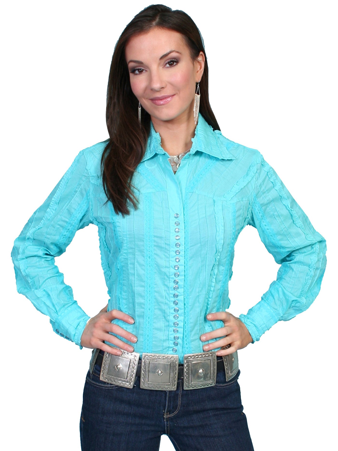 Honey Creek Country Chic Cotton Blouse in Turquoise by Scully Leather