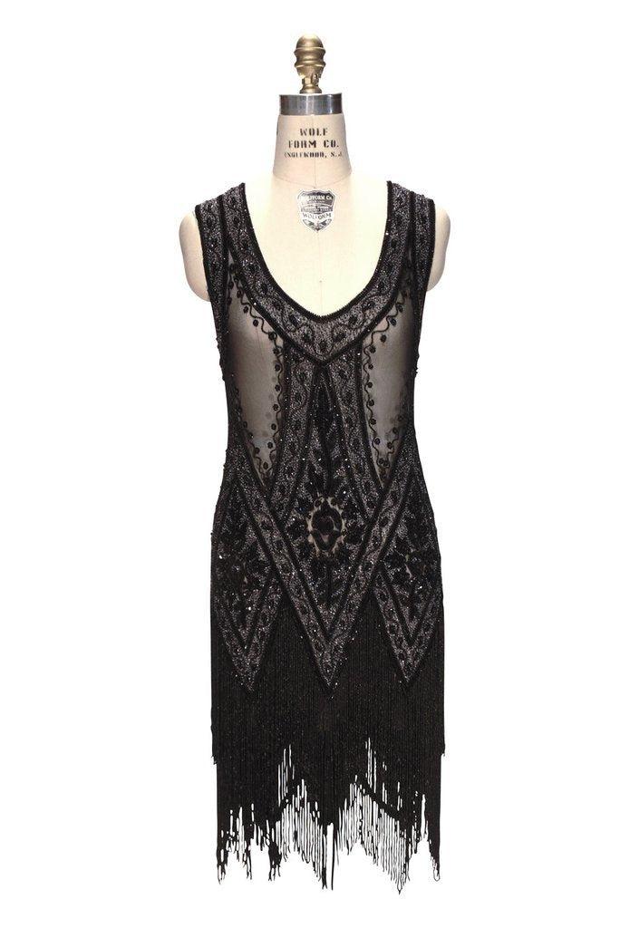 1920s Style Fringe Party Dress in Jet Crystal - SOLD OUT