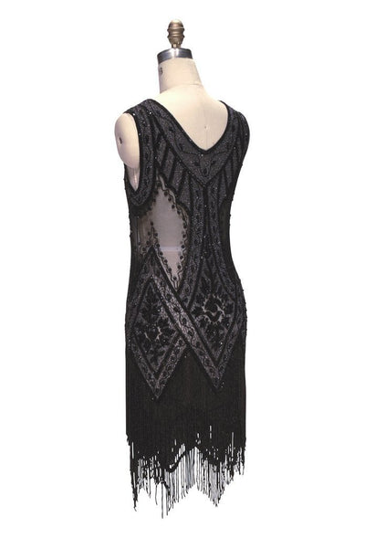 1920s Style Fringe Party Dress in Jet Crystal by The Deco Haus