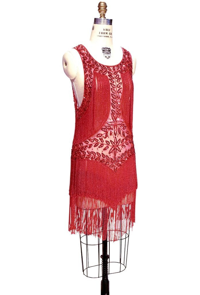 Roaring Twenties Cocktail Party Dress in Ruby-Red - SOLD OUT
