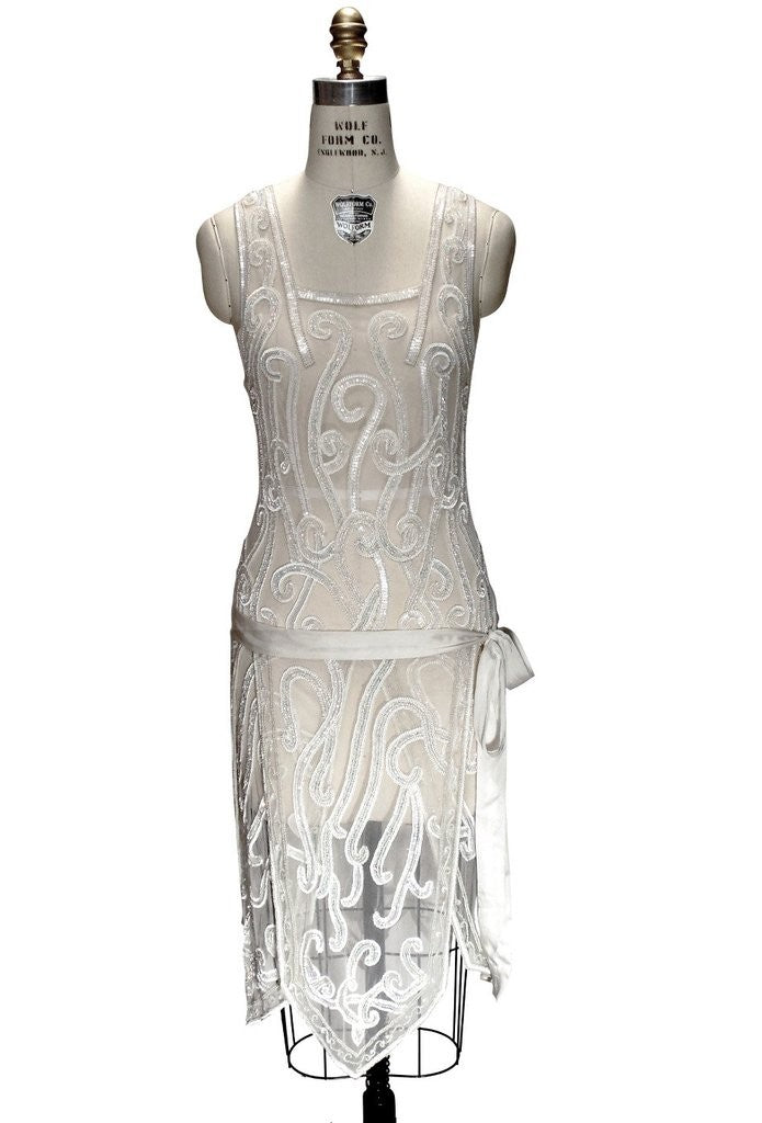 Art Nouveau Romantic Party Dress in Ivory by The Deco Haus