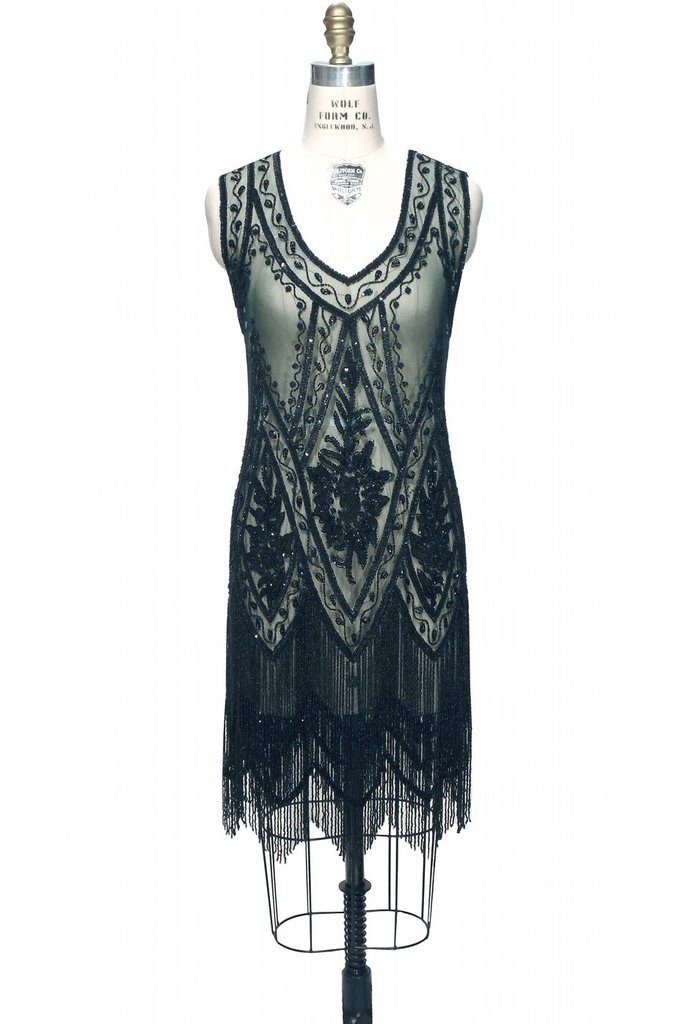 1920s Style Fringe Party Dress in Bottle Green by The Deco Haus